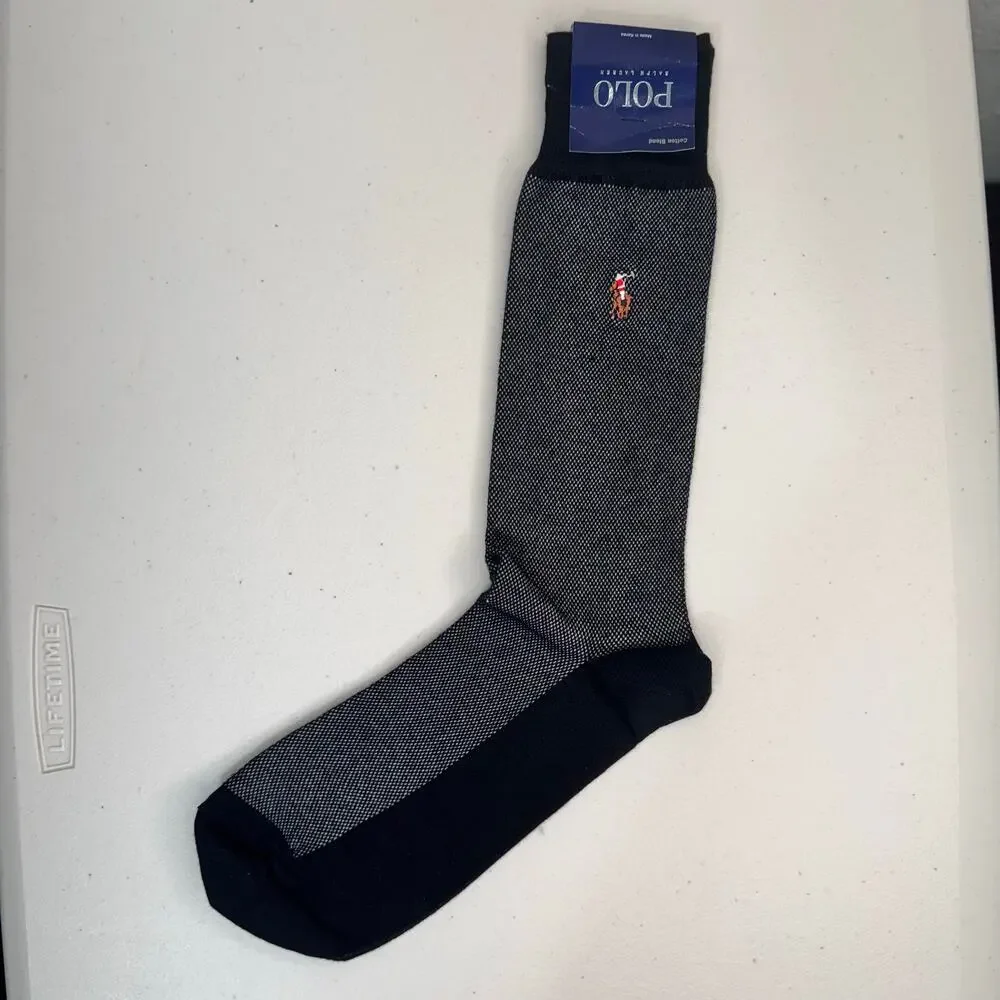 Polo Ralph Lauren Cotton Blend Dress Socks Black/Gray Embroidered Pony Korea VTG